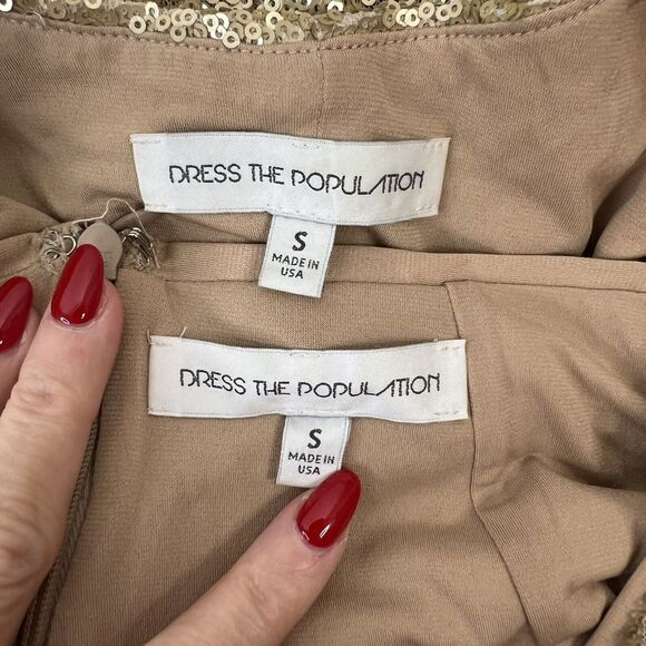 Dress The Population Size Small Cara Two Piece Gown Gold Sequin Holiday Party - Picture 13 of 16